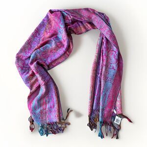 J. Michelle Sophia Fuchsia Pashmina Scarf New Paisley Fringe 27x70